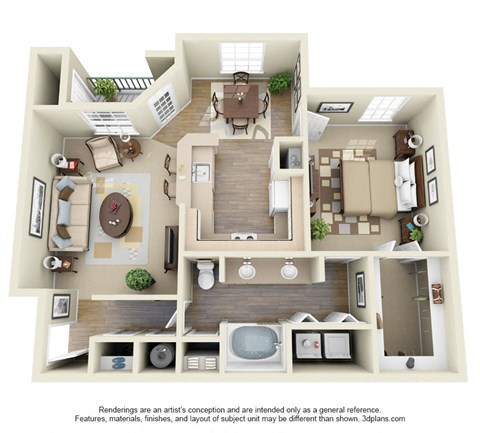 Floor plan for 1 bed, 1 bath, 817 sqft